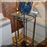 F23. Pair of Charleston Forge glass top plant stands 30”h and 36” h x 14”w x 14”d